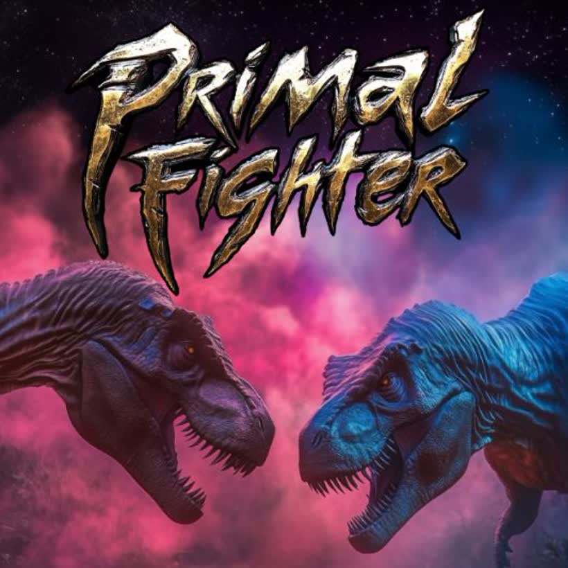 Two dinosaurs facing each other in a neon-lit arena